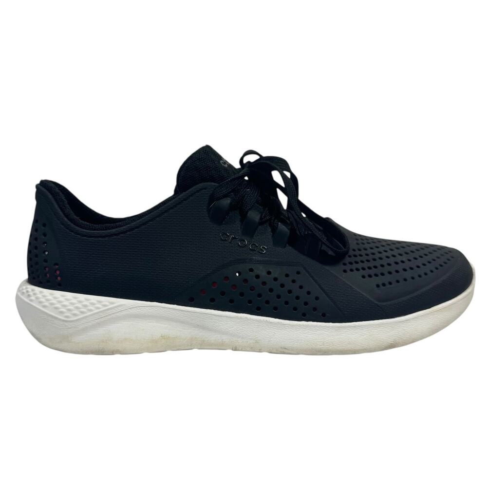 Crocs LiteRide Pacer Shoes Women 9 Black & White 205034 Lace Up‎ Casual Walking